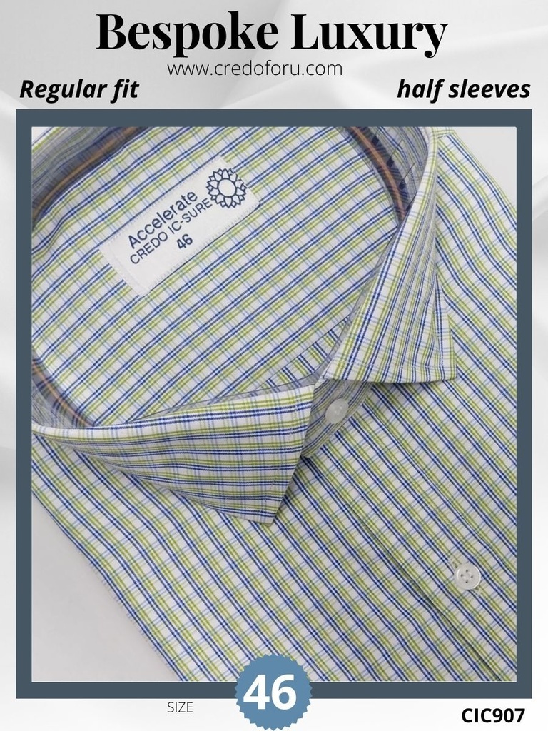Green and blue square prints on white Raymond shirt(907)