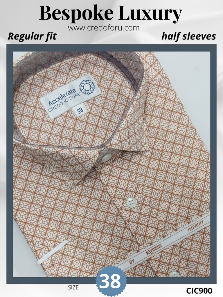 [brown-geometric-prints-on-white-raymond-shirt-890] Brown geometric prints on white Raymond shirt(890)