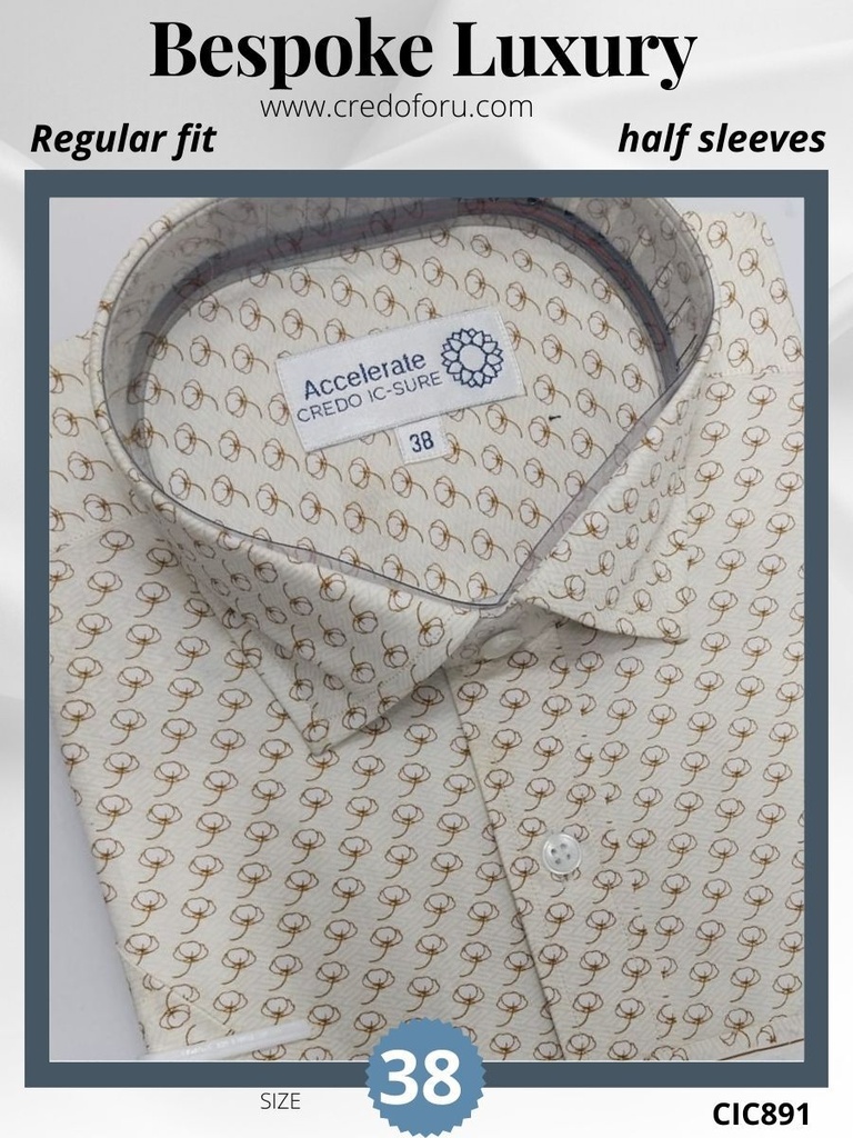 Brown tiny floral print on white Raymond shirt(891)