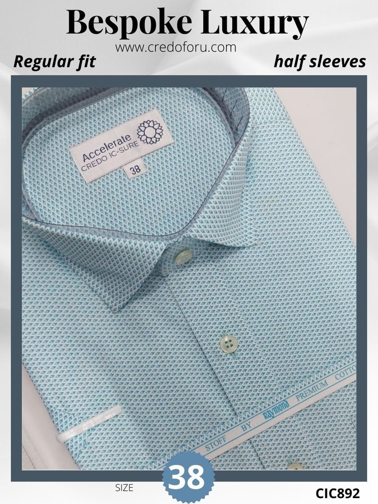 Sky blue barfi printed white Raymond shirt(892)