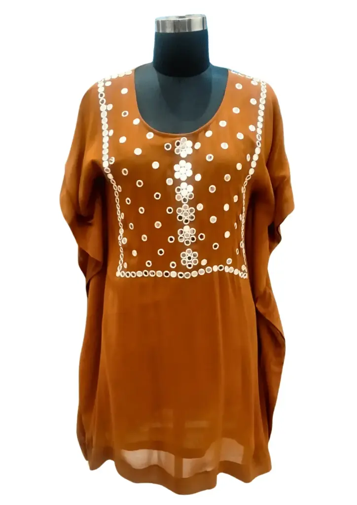 women's Brown colour mirror work kaftan