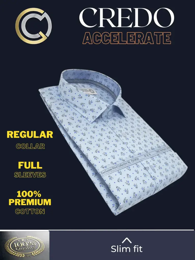 Arvind Fabric Sky Blue Printed Formal Shirt(45)