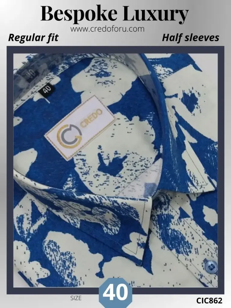 Blue Floral Printed Casual Shirt(862)