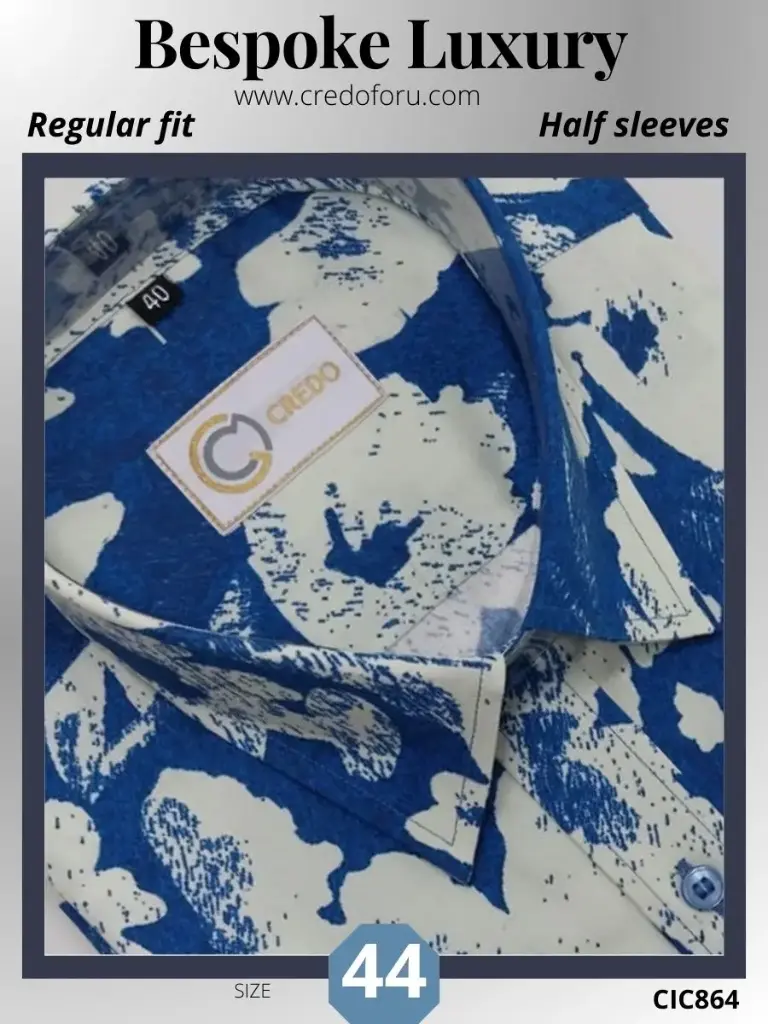 Blue Floral Printed Casual Shirt(864)