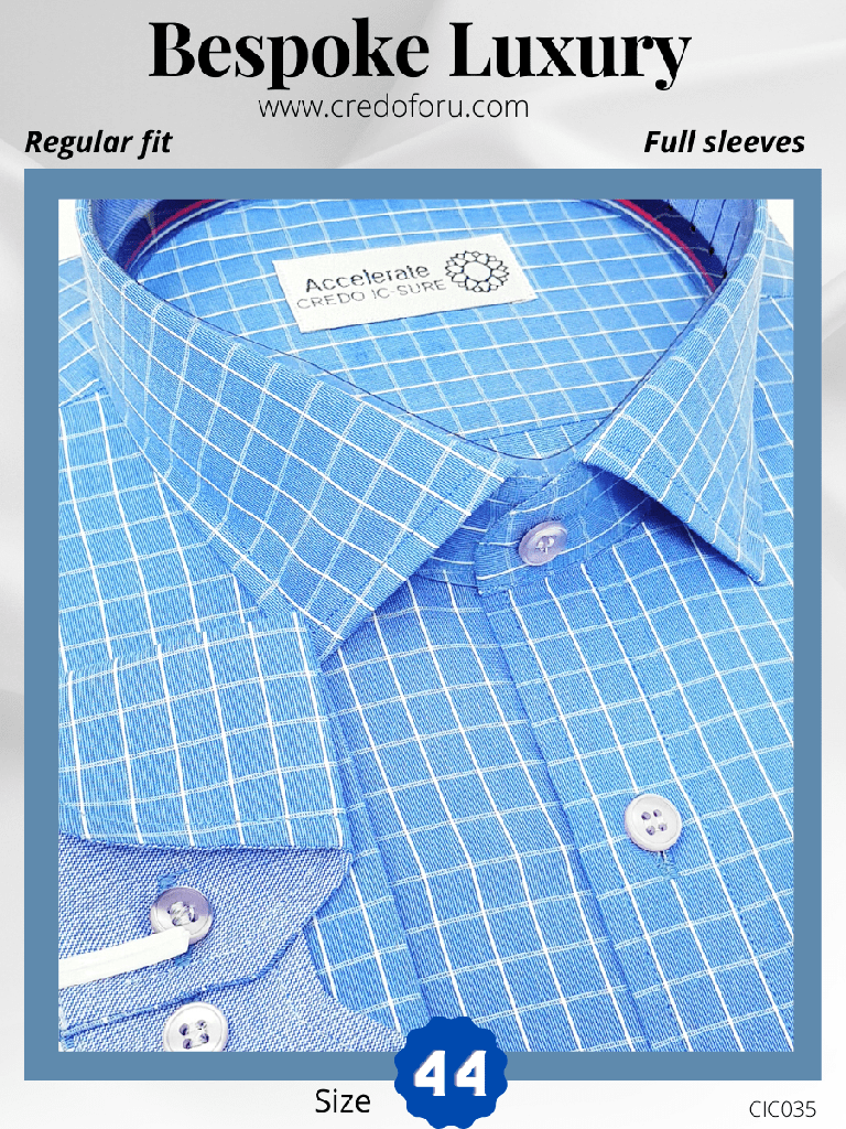 [valji-fabric-blue-white-check-formal-shirt-2-44] Valji Fabric Blue& White Check Formal Shirt(35)