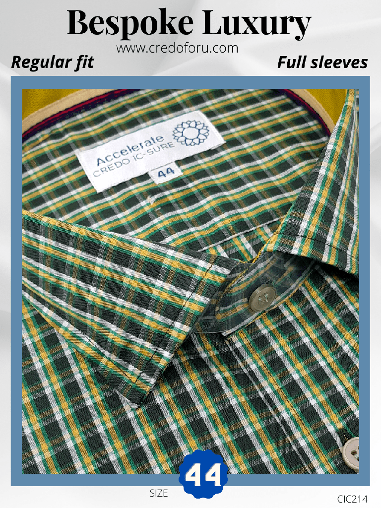 [green-check-black-formal-shirt-44] Green Check Black Formal Shirt