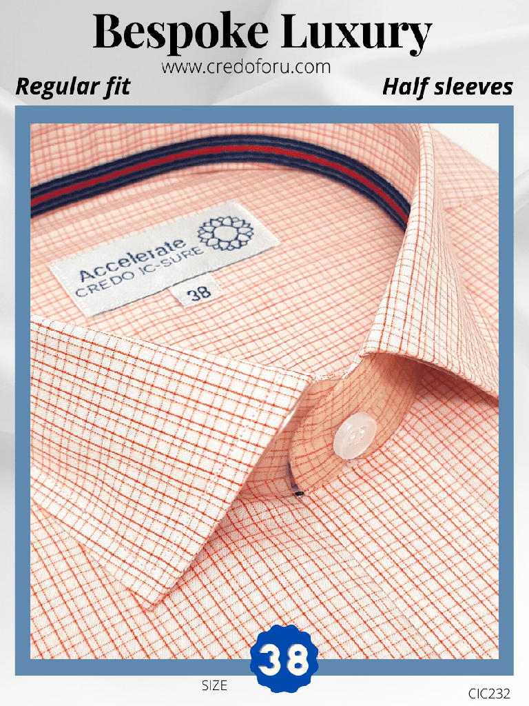[orange-check-white-formal-shirt-38] Orange Check White Formal Shirt
