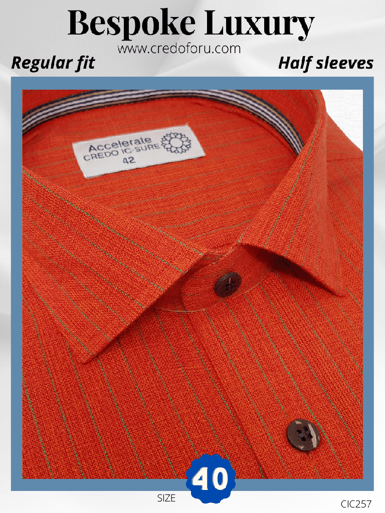 Green Stripe Orange Half Sleeves Formal Shirt(257)