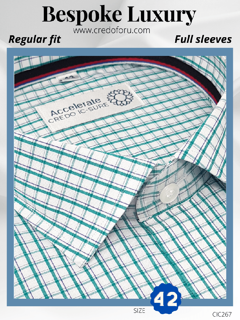 [raymond-fabric-green-white-check-formal-shirt-42] Raymond Fabric Green White Check Formal Shirt (267)