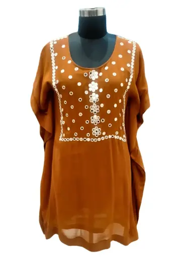 [women-s-brown-colour-mirror-work-kaftan] women's Brown colour mirror work kaftan