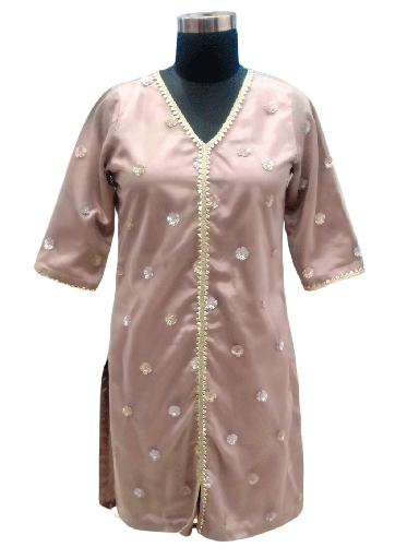 [women-pink-silk-embroidered-v-neck-kurti-medium-1] Women Pink Silk Embroidered V Neck Kurti