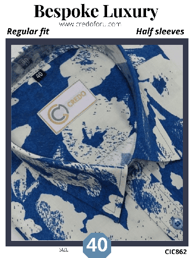 [royal-blue-and-white-floral-printed-shirt862-blue-1] Royal blue and white floral printed shirt(862)