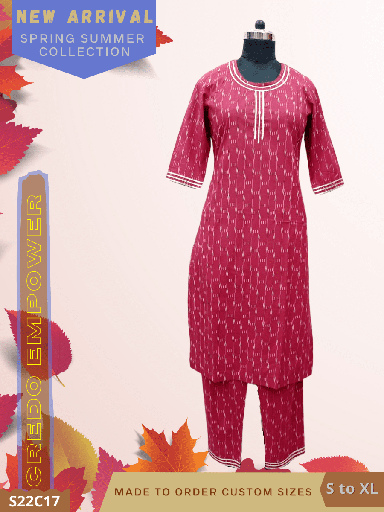 [credo-maroon-white-premium-cotton-ikkat-kurti-pant-set-xl] Credo Maroon White Premium Cotton Ikkat Kurti Pant Set