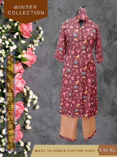 [credo-pashmina-kurti-set-3-xl] CREDO Beige Pashmina Kurti Set